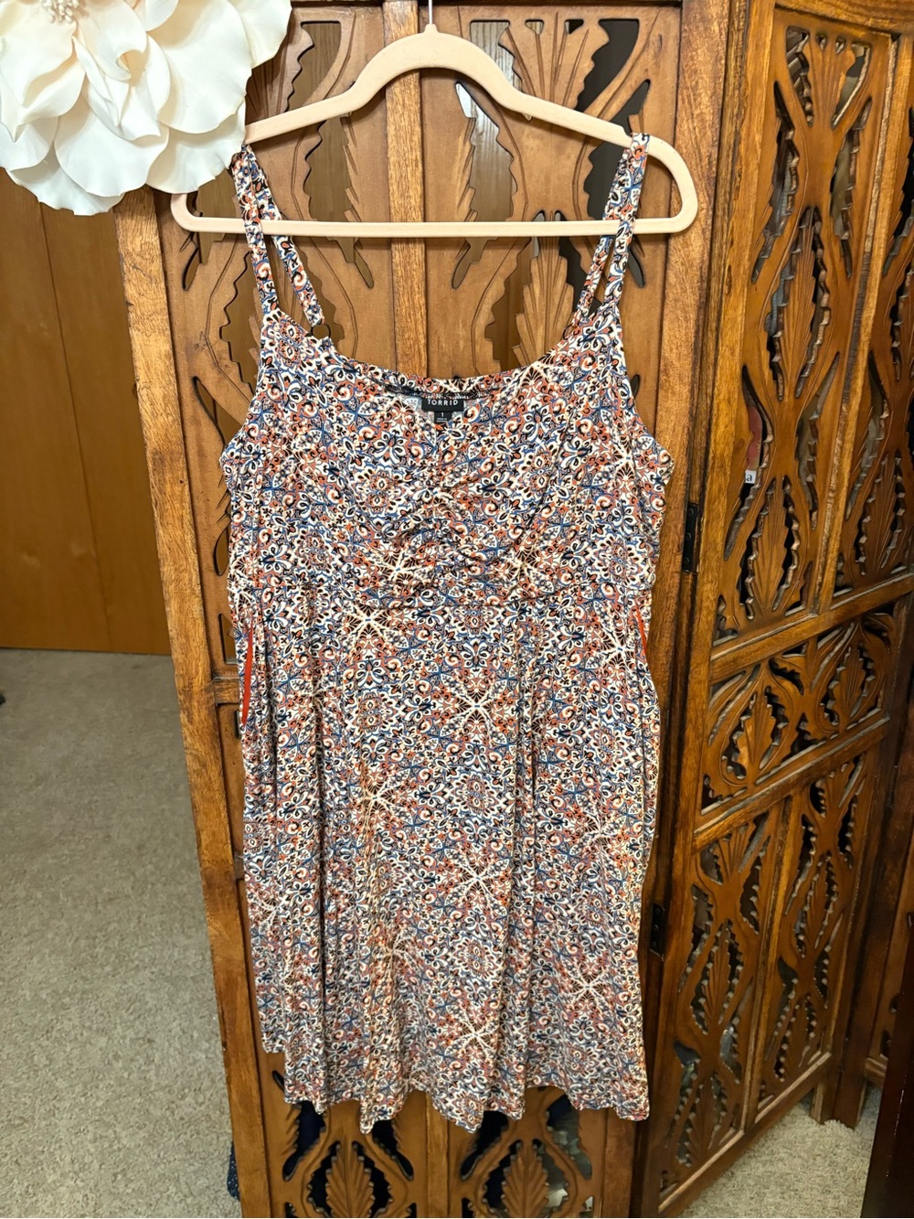 Rust and blue print dress Size 14-16